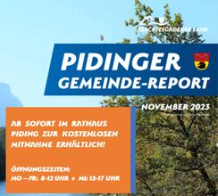Plakat Auslage Pidinger Gemeinde-Report November 2023